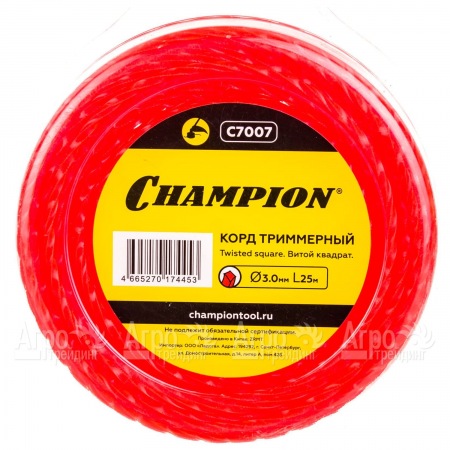 Корд триммерный Champion Twisted Square 3.0мм, 25м (витой квадрат)  в Костроме